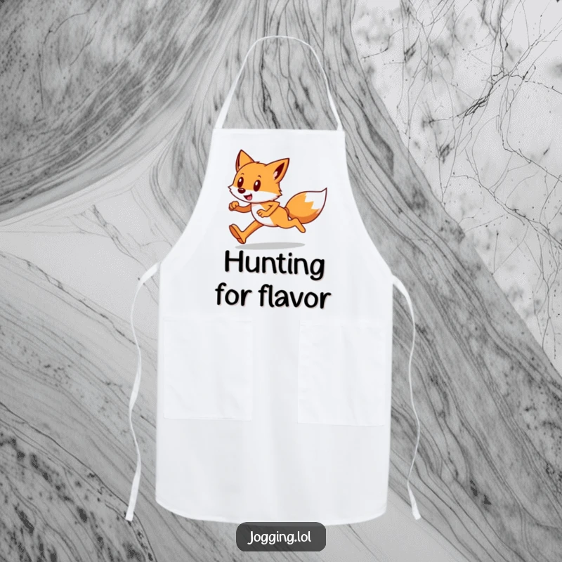 Funny apron illustration of a sly fox runner, ready to tackle any recipe with determination and a playful smirk.