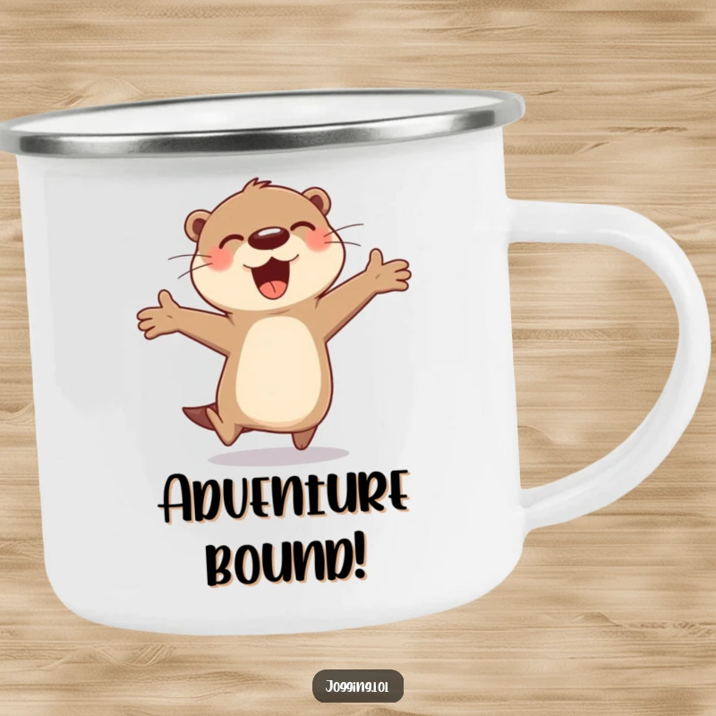 Funny otter camping mug featuring a cheerful character bounding, perfect for outdoor drinks and spreading joy, a rugged funny gift.