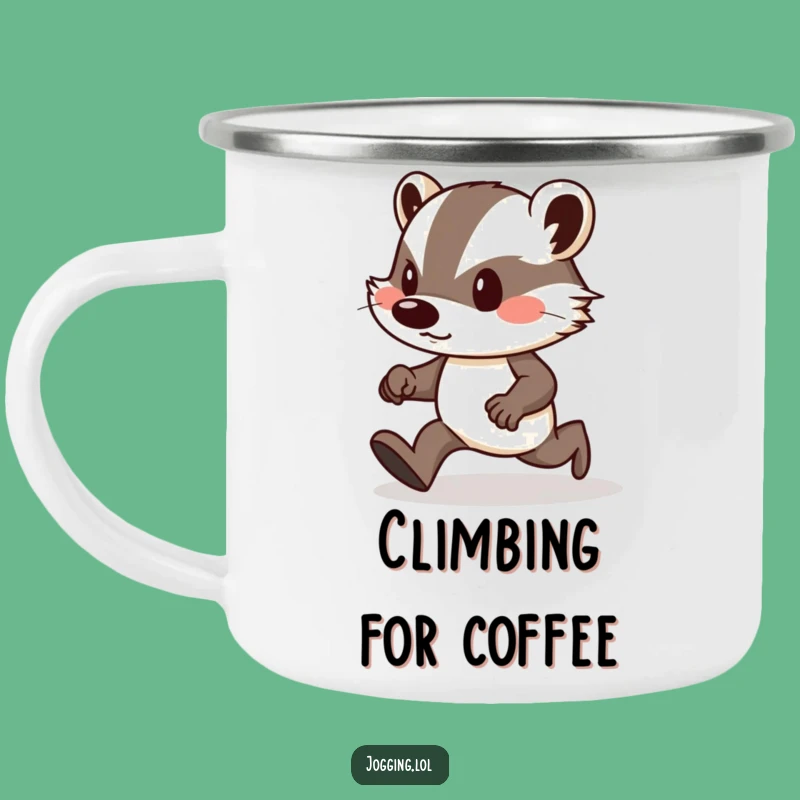 Funny Badger Jogger Camping Mug: Determined Badger Uphill Enamel Mug Outdoors