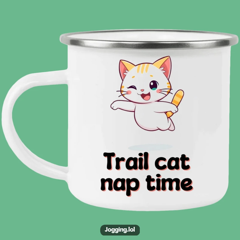 Funny Cat Running Camping Mug - Durable Character Cup for Outdoor Grace