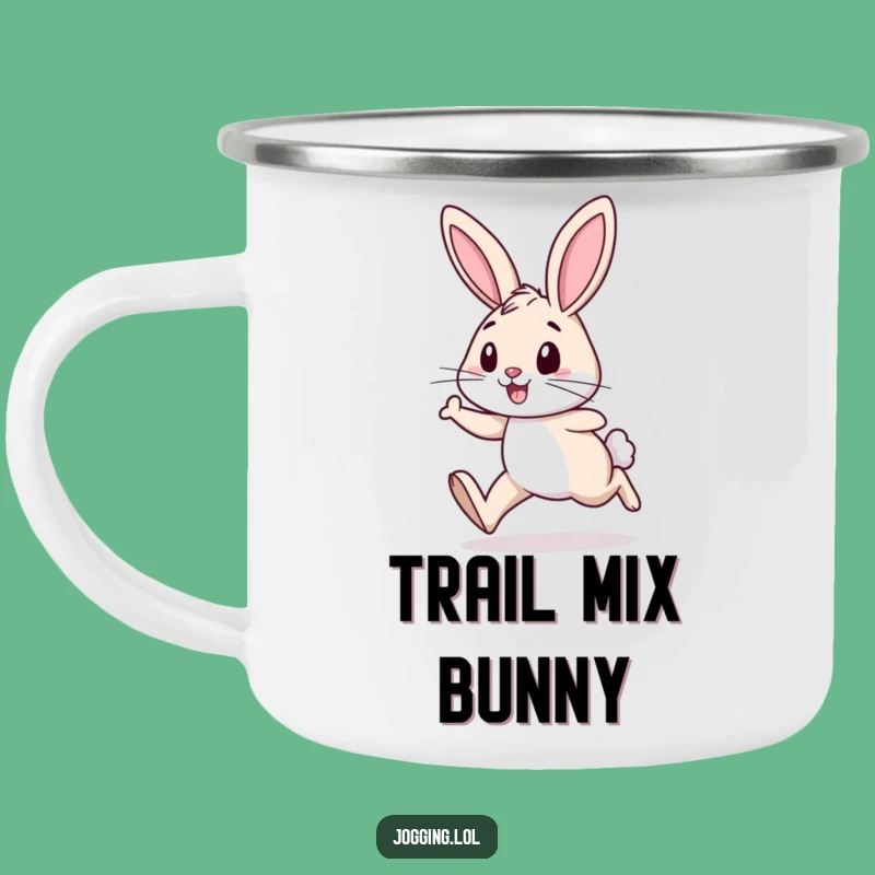 Funny Rabbit Jogging Camping Mug: Hare Runner Enamel Mug for Outdoor Adventures