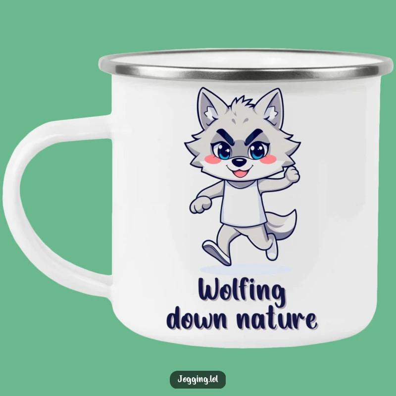 Funny Wolf Jogger Camping Mug: Confident Strides for Hilarious Trail Sips!