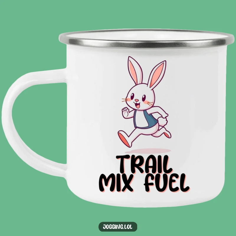 Funny Rabbit Jogger Camping Mug: Cheerful Hare Enamel Camp Cup Gift