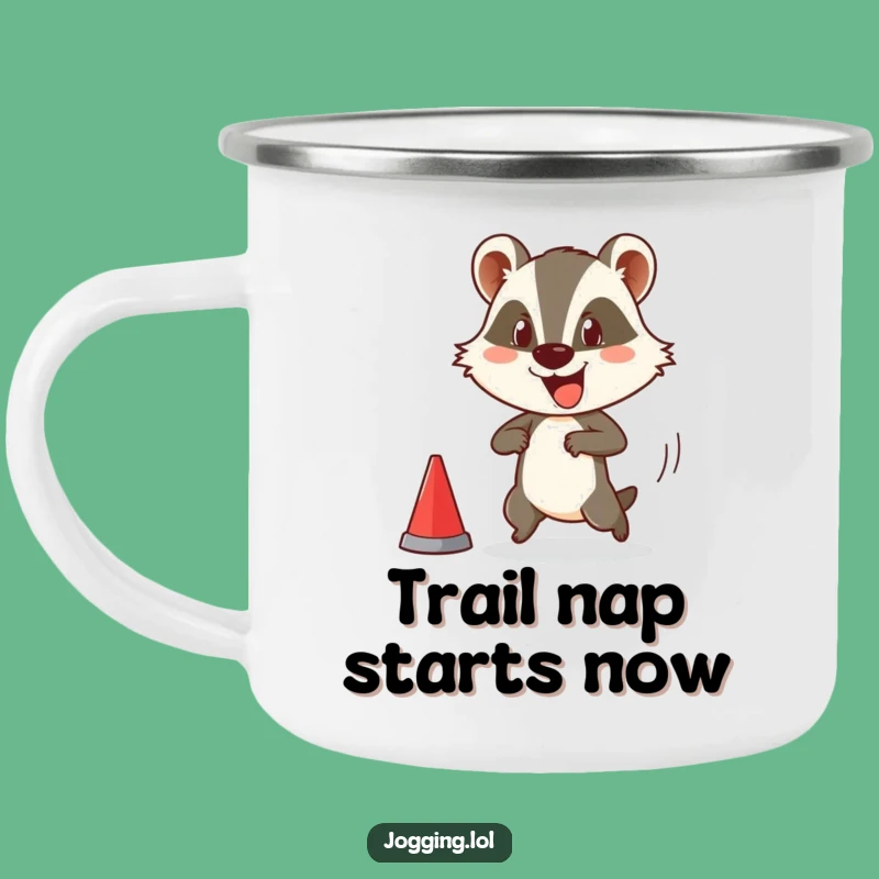 Funny Badger Camping Mug - Comedic Race Starter Enamel Gift