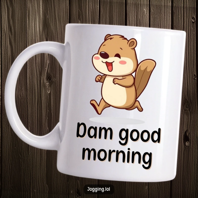 Funny mug showcasing a busy beaver runner with energetic, rhythmic leg movements, symbolizing productivity and determination.