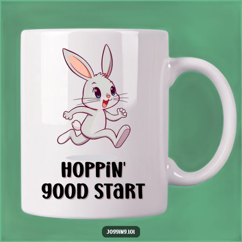 Funny Bunny Sprint Mug: A Determined Hare's Morning Jog, Perfect Gift!