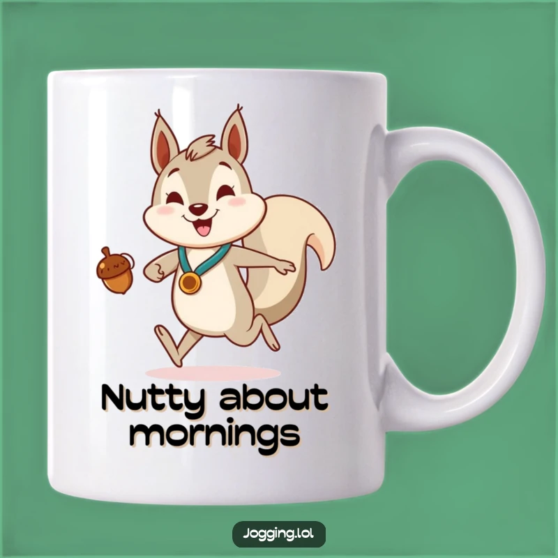 Funny Squirrel Acorn Medal Mug - Enthusiastic Jogger Cartoon Gift