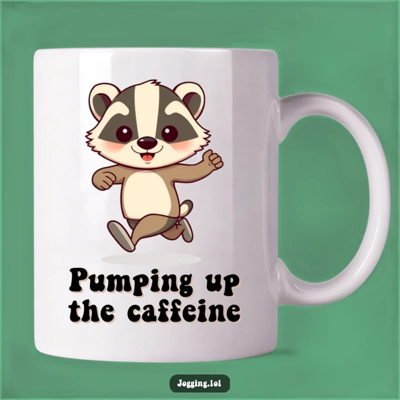 Funny Badger Jogger Mug: Pumping Arms for a Hilarious Start!