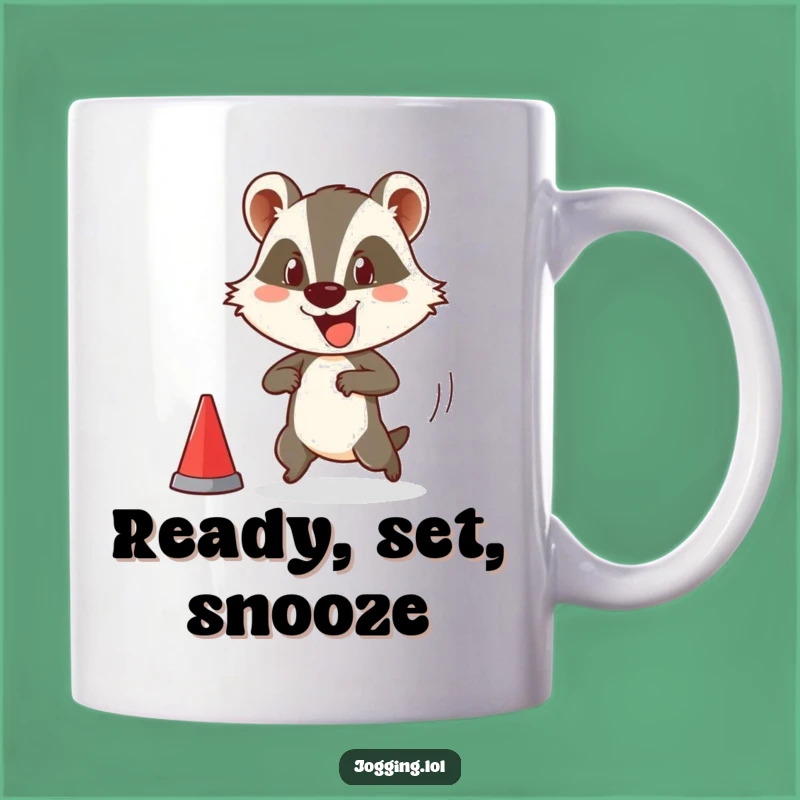 Funny Badger Race Start Mug - Comedic Animal Runner Gift Idea