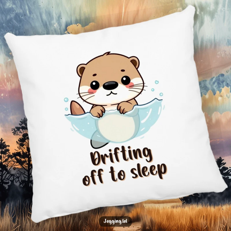 Funny pillow featuring a determined otter character swimming with rhythmic strokes, adding a humorous and inspiring touch to any seating area.