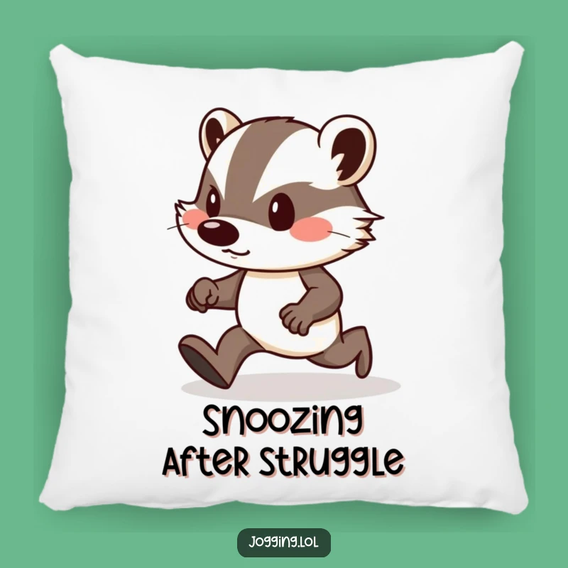 Funny Badger Jogger Pillow: Determined Badger Uphill Cushion for Comfort
