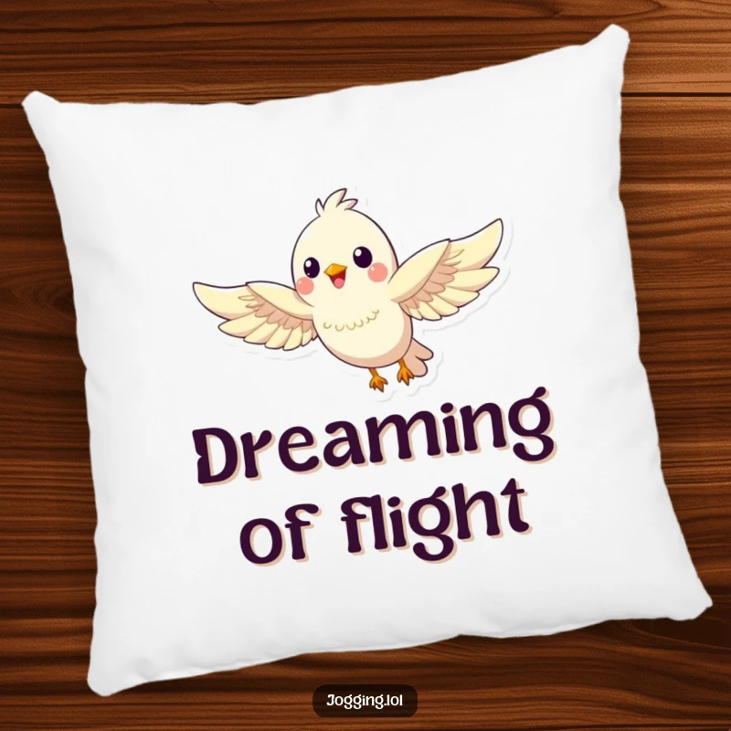 Funny bird pillow with a happy bird character soaring with outstretched wings, offering comfort and a joyful, uplifting vibe.