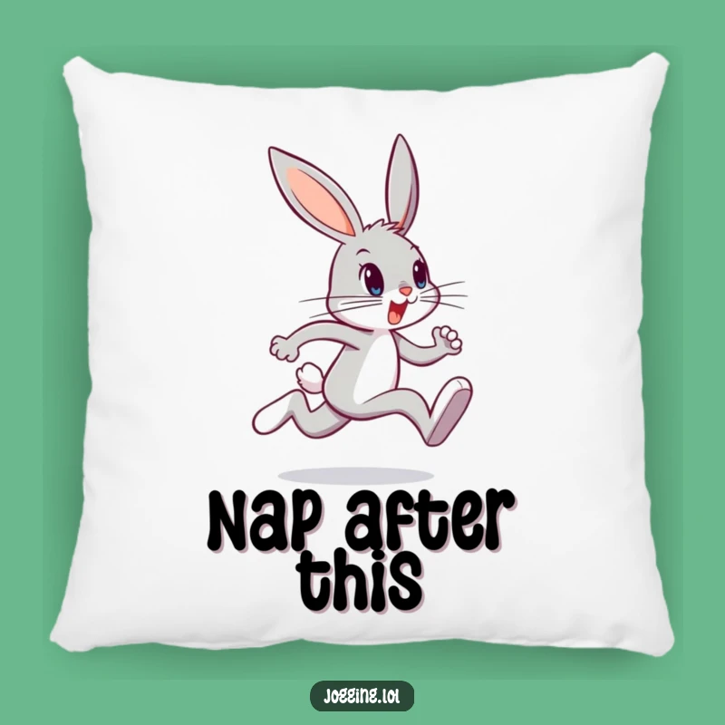 Funny Bunny Sprint Pillow: Cozy Hare's Determined Nap, Comfy Gift!