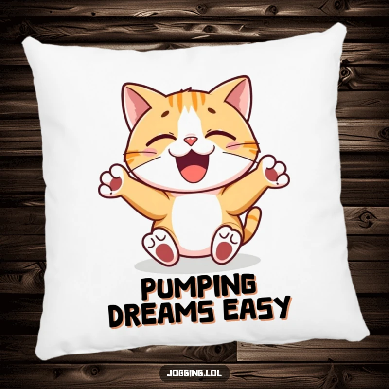Funny pillow featuring a joyful cat character with paws pumping rhythmically, adding a touch of musical comfort and humor.