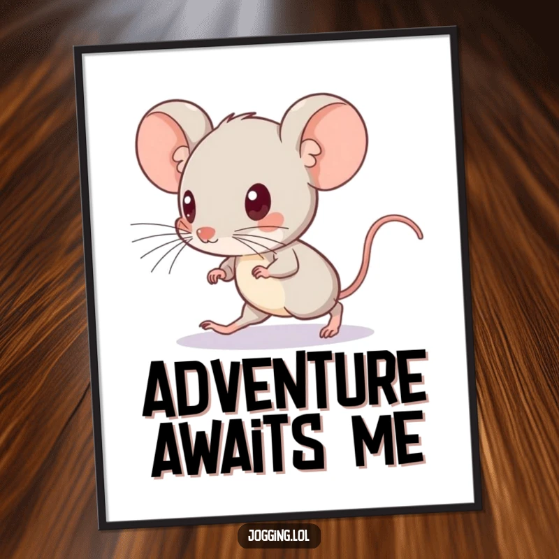 Funny digital art print of a curious mouse picking up its pace, looking ahead with determination.