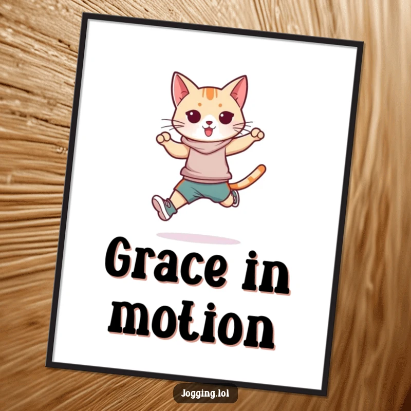 Funny athletic cat digital art print, sleek feline sportswear, jumping stride, dynamic wall art, instant download, great funny gift