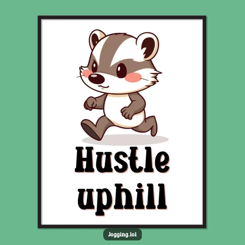 Funny Badger Jogger Digital Art: Determined Badger Uphill Printable Wall Decor