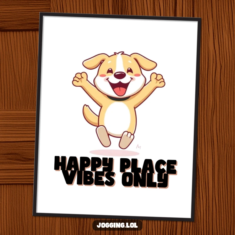 Funny dog digital art print of a happy character sprinting with arms pumping, conveying speed and cheerfulness for instant home decor.