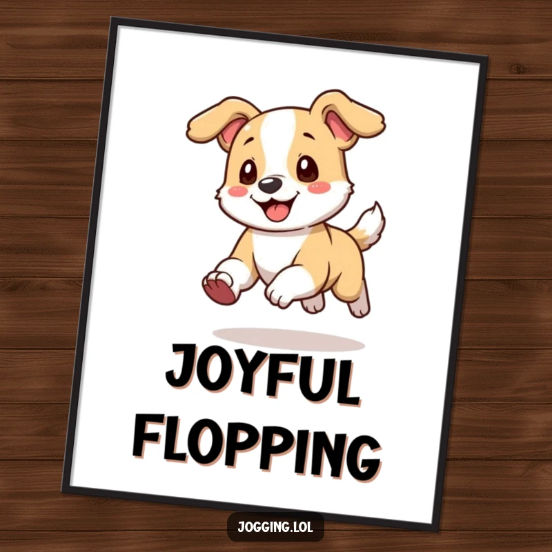 Funny Digital Art Print of a playful dog character running with its ears happily flopping, full of infectious joy.