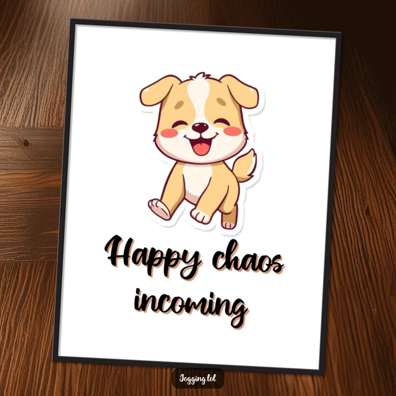 Funny dog digital art print of a smiling character energetically wagging its tail, ready to bring instant humor to any display.