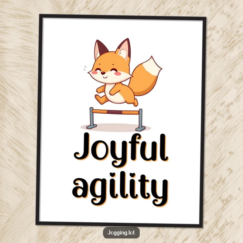 Funny fox digital art print of a playful character gleefully leaping, radiating happiness and playful charm, a downloadable funny gift.
