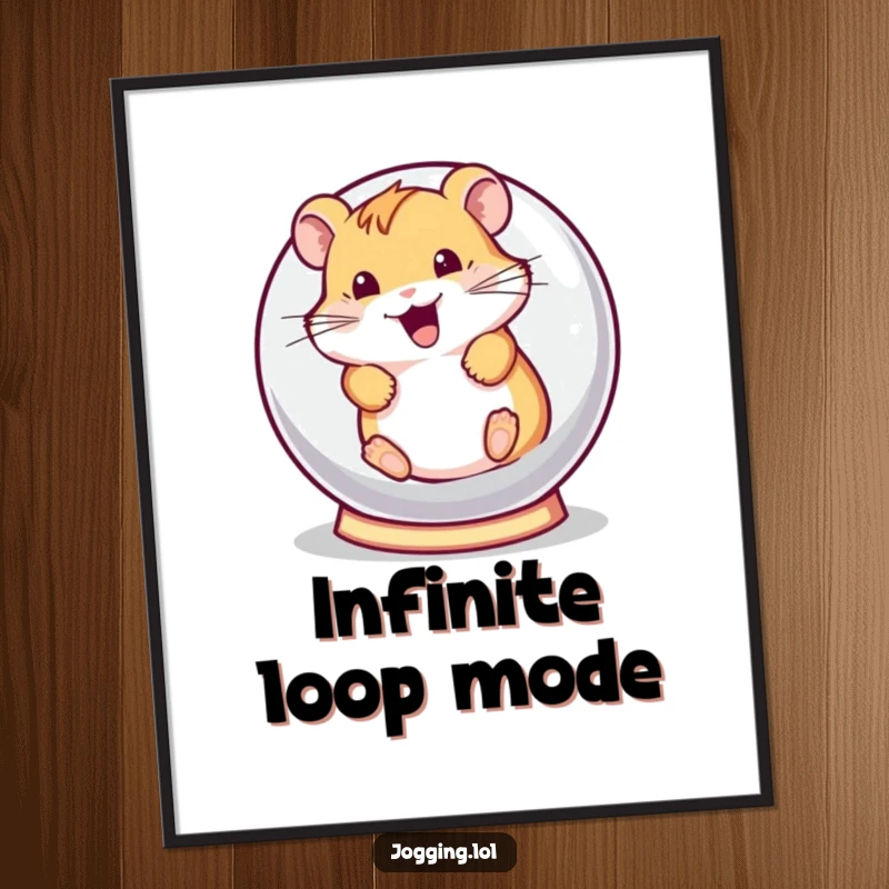 Funny digital art print of a playful hamster character excitedly rolling in a hamster ball, perfect for adding a touch of whimsical decor.