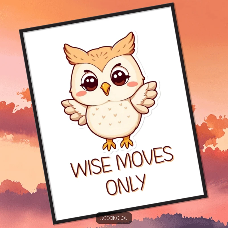 Funny owl digital art print of a happy protagonist slightly flapping its wings, ready to bring instant humor and wisdom to any display.