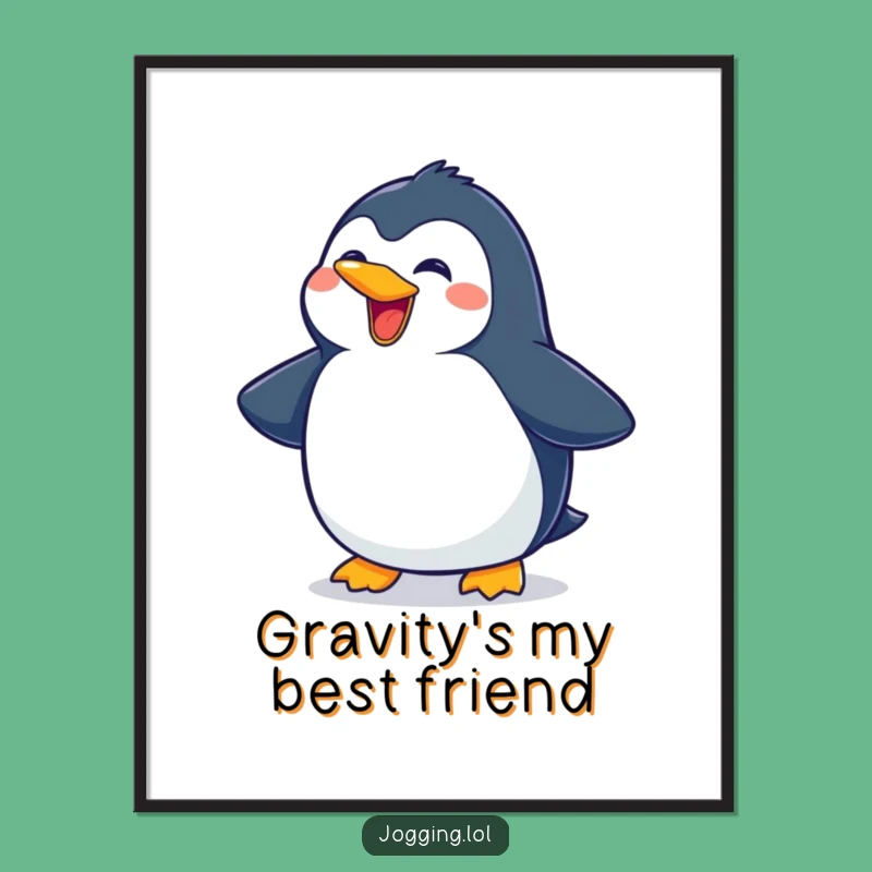 Funny Penguin Sliding Digital Print - Instant Joyful Character Art Download