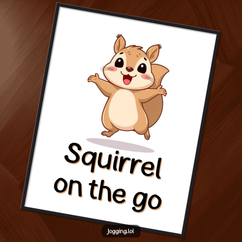 Funny squirrel digital art print of a cheerful squirrel bouncing rhythmically with blurred legs, capturing a moment of humorous, boundless energy.