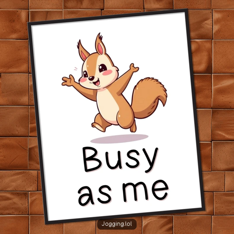 Funny squirrel running digital art print, energetic arm pumping, playful wall art, instant download, great funny gift