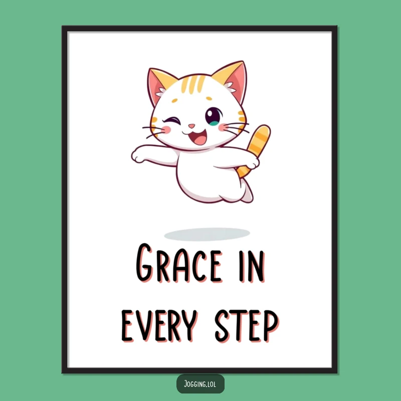 Funny Cat Running Digital Print - Instant Graceful Character Art Download