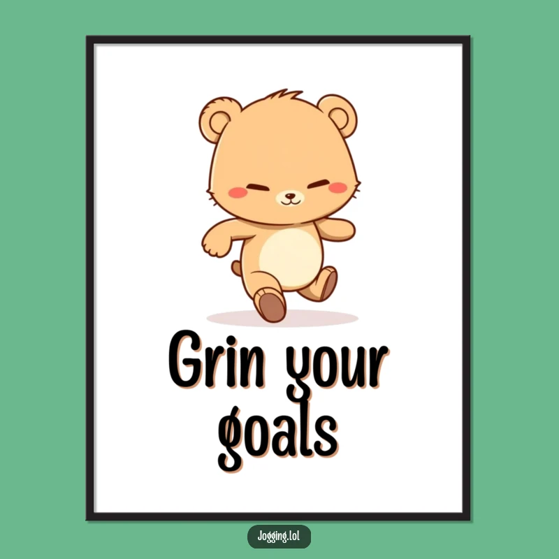 Funny Bear Cub Motivational Art - Determined Jogging Grin Download Gift