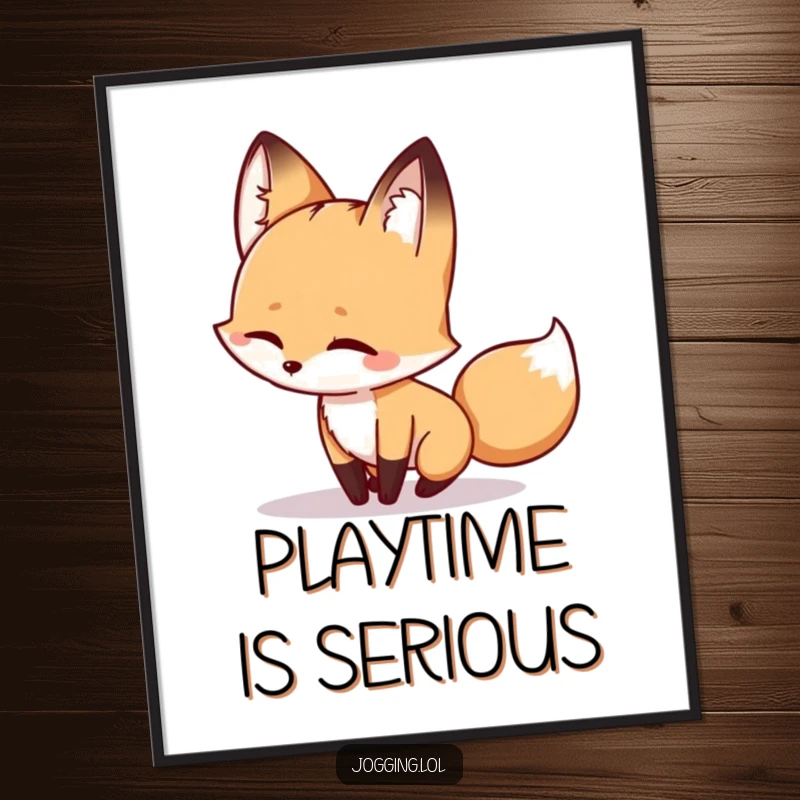 Funny fox digital art print of a winking character playfully chasing its shadow, perfect for whimsical and humorous decor.