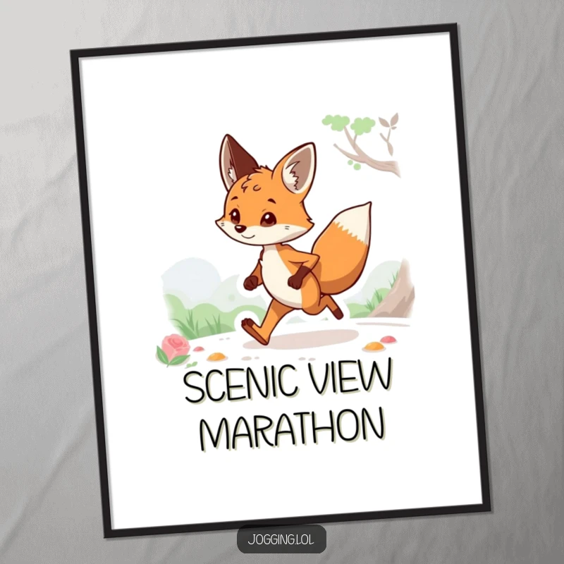 Funny digital art print of a curious fox jogging through scenery, offering instant humorous decor and a playful vibe, ideal funny gift.