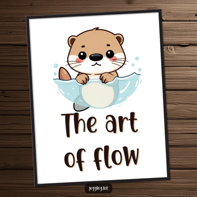 Funny digital art print of a determined otter character swimming with rhythmic strokes, perfect for adding a touch of aquatic motivation to decor.