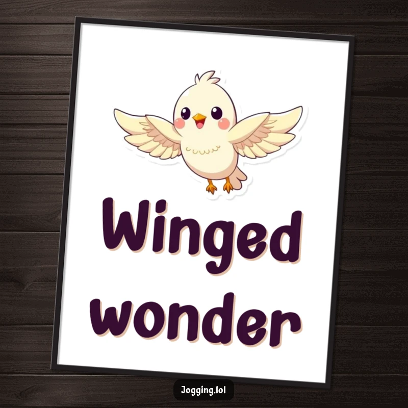 Funny bird digital art print of a happy bird character soaring with outstretched wings, perfect for uplifting decor.