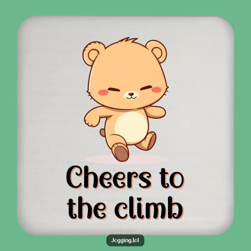Funny Bear Cub Coaster - Determined Jogging Grin Table Protector Gift