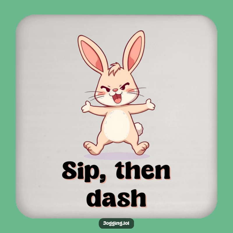 Funny Energetic Bunny Drink Coaster - Protect Surfaces with Determined Rabbit Style Gift