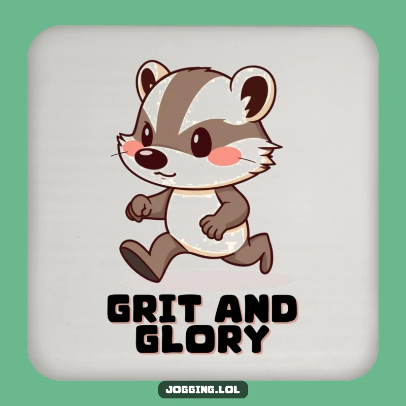 Funny Badger Jogger Drink Coaster: Determined Badger Uphill Set for Tables