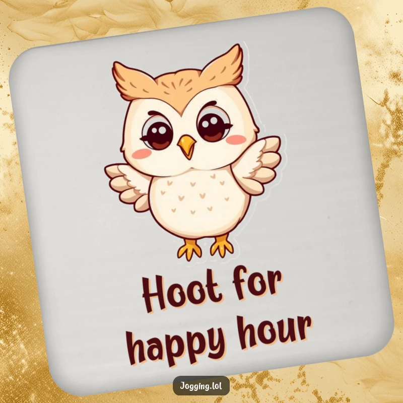 Funny owl coaster set with a happy protagonist gently flapping its wings, protecting furniture with adorable and humorous flair.