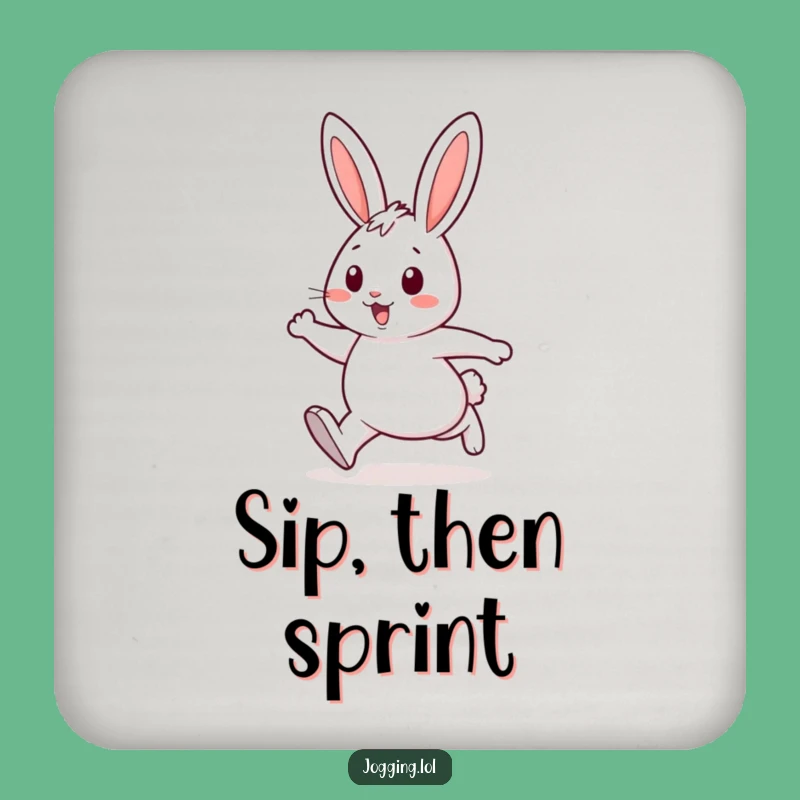 Funny Rabbit Drink Coaster - Cheerful Energetic Strides Table Protector Gift