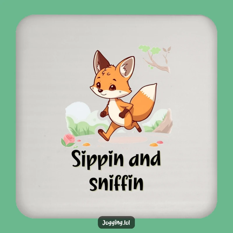 Funny Curious Fox Jogging Drink Coaster: Protect Surfaces with Humorous Woodland Charm