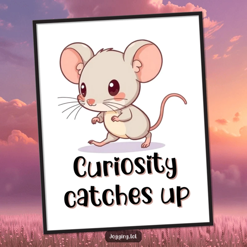 Funny poster print of a curious mouse picking up its pace, eyes fixed forward, conveying focus and speed.