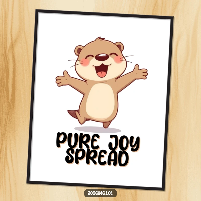 Funny otter poster art of a cheerful character bounding joyfully, spreading happiness and playful energy, a delightful funny gift.