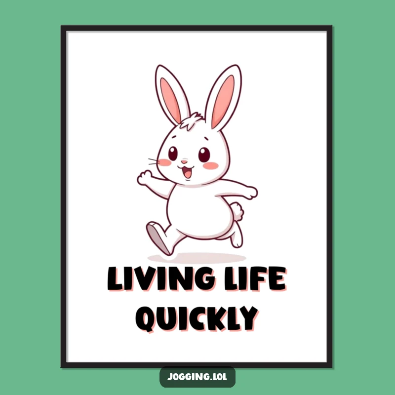 Funny Rabbit Art Print - Cheerful Energetic Strides Wall Decor Gift