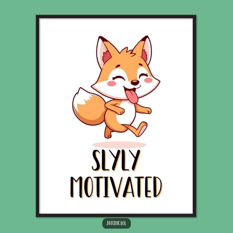 Funny Fox Jogging Poster - Cheerful Tongue Out Cartoon Art Gift
