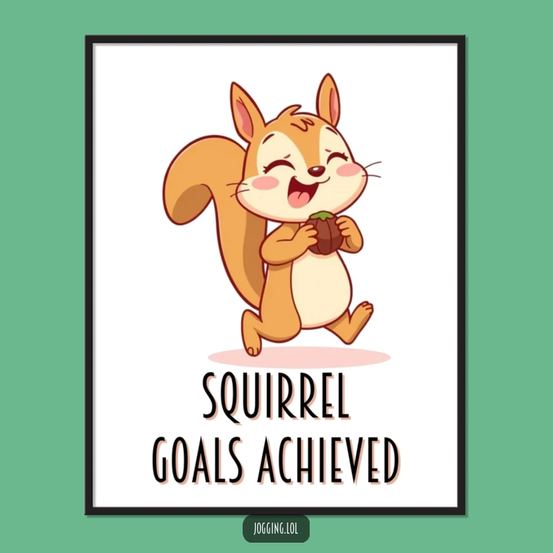 Funny Squirrel Jogging Poster: Vibrant Wall Art for a Cheerful and Humorous Atmosphere