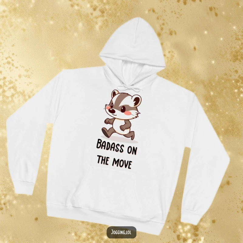 Funny hoodie featuring a determined badger with puffed cheeks, pushing hard uphill, embodying resilience.