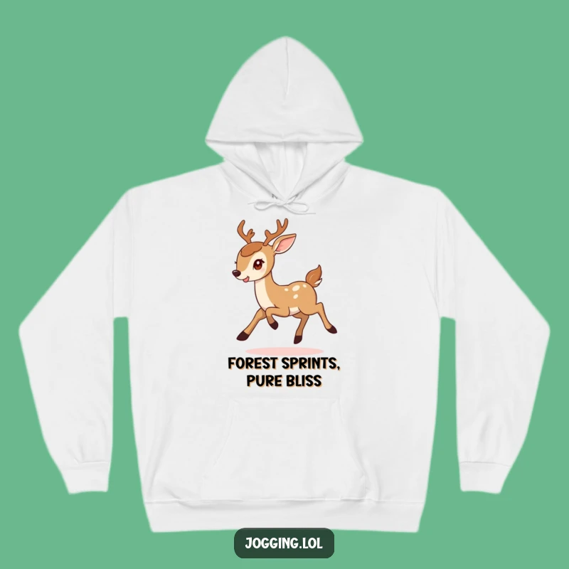 Funny Deer Hoodie: Cozy Comfort with a Smiling Deer's Determined Bound, Perfect Gift