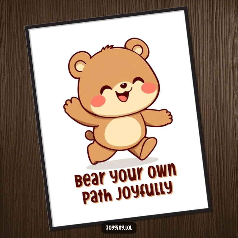Funny Free Printable Wall Art of a curious bear jogger gazing ahead with joy, perfect for a welcoming space.